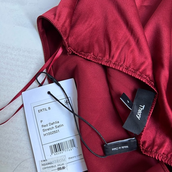 THEORY Ertil Silky Satin Halter Top Color: Red Dahlia size P= 0-2 NWT $225 - Picture 9 of 14